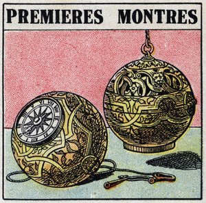 Tijd: eerste horloges van de 15e eeuw. Anonieme illustratie uit 1925. Privécollectie. door Anonymous Anonymous