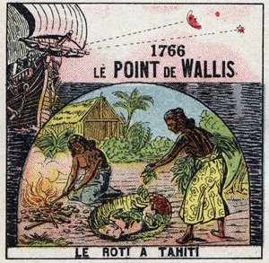 Tijd: de punt van Samuel Wallis (1728-1795) in 1766 om de lengtegraad te bepalen van de plaats waar hij zich bevond ten opzichte van de afstand tussen de sterren en de maan. Anonieme illustratie uit 1925. Privécollectie.