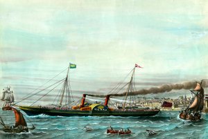 Schip La Victoria, in dienst tussen Boulogne-sur-Mer en Folkestone. Gravure uit de 19e eeuw. Privécollectie door Anonymous Anonymous