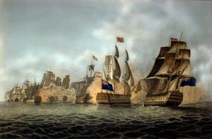 Zicht op de Slag bij Kaap Saint-Vincent op 14/02/1797 (gravure van 1798) door Anonymous Anonymous
