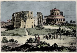 Zicht op de kerk van Santa Constance, mausoleum van keizer Constantijn gebouwd in de 4e eeuw nabij de basiliek van St. Agnese in Rome Illustratie uit de 19e eeuw door Anonymous Anonymous