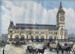 Uitzicht op het Gare de Lyon in Parijs in 1902. Gravure in Le Peute Parisien door Anonymous Anonymous