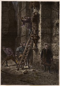 Godsdienstoorlogen - Beeldenstorm - Vernietiging van heilige voorwerpen door ketters (Protestanten) in de 16e eeuw in Frankrijk - Ketters Beeldenstormers in Frankrijk - Beeldenstorm - Protestanten Vernietigen Beelden van Maria en het Christuskind - gravure