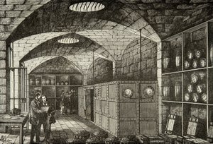 Wijnkelders van de schat van de Banque de France in de 19e eeuw, Gravure, Privécollectie door Anonymous Anonymous