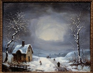 Winterlandschap Anoniem schilderij. 19e eeuw Privécollectie