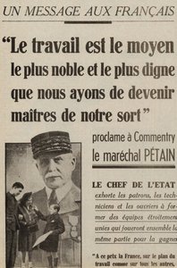 Boodschap aan de Fransen verkondigt een commentaar van Maarschalk Pétain: 