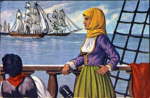 Representatie van de heldin van de Griekse onafhankelijkheid Bubulina (Bouboulina) Laskarina (1771-1825) naar een poster. door Anonymous Anonymous