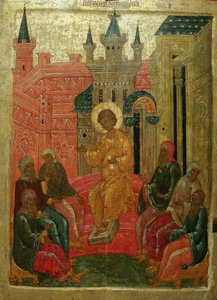 Prepolowenie Christus onder de dokters, 15e eeuw door Anonymous Russian icon painter