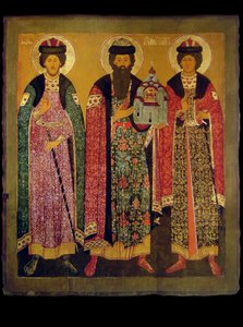 Sint Vsevolod Mstislavich, Prins van Pskov met Heiligen Boris en Gleb, begin 17e eeuw door Anonymous Russian icon painter