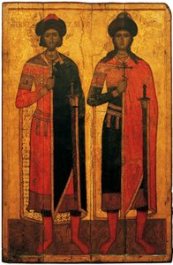 Heiligen Boris en Gleb door Anonymous Russian icon painter