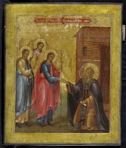 De Verschijning van de Heilige Drie-eenheid aan Sint Alexander Svirsky, 19e eeuw door Anonymous Russian icon painter