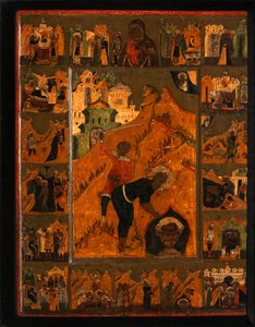 De onthoofding van Johannes de Doper met de Feodorovskaya Moeder Gods, begin 17e eeuw