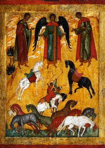 Het wonder van Florus en Laurus, begin 16e eeuw door Anonymous Russian icon painter
