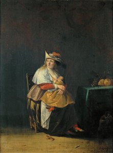 De vijf zintuigen: smaak, een vrouw die haar kind verzorgt ...
