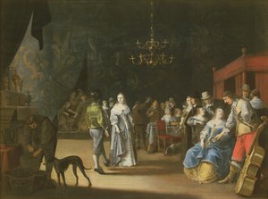 Het Banket, een dansend paar met feestvierende mensen op de achtergrond door Anthonie Palamedesz