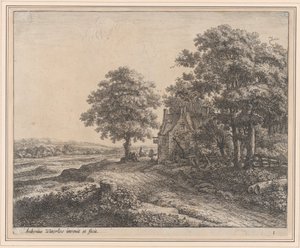 Een grote lindeboom voor een herberg, 17e eeuw door Anthonie Waterloo