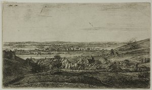 Een stad in een vallei door Anthonie Waterloo