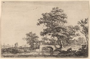 Vier Mannen op een Stenen Brug door Anthonie Waterloo