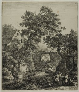 Landschap met Zipphora en haar zoon, uit Zes landschapsonderwerpen uit het Oude Testament door Anthonie Waterloo