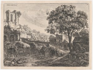 Ruïne bij de ingang van een stad, 17e eeuw door Anthonie Waterloo