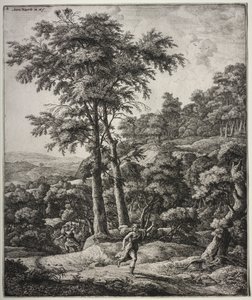 Zes grote rechtopstaande landschappen met scènes uit Ovidius