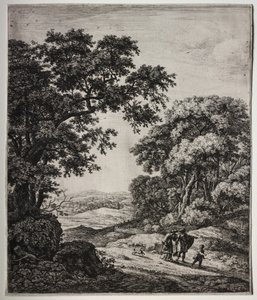 Zes grote staande landschappen met scènes uit het Oude Testament door Anthonie Waterloo