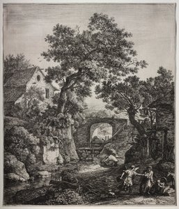 Zes grote staande landschappen met scènes uit het Oude Testament: Zipporah Besnijdt Haar Zoon door Anthonie Waterloo