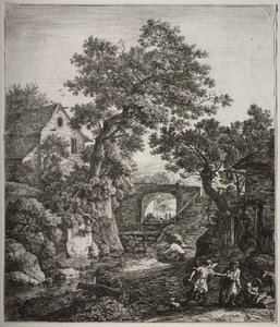 Zes grote staande landschappen met scènes uit het Oude Testament: Zipporah besnijdt haar zoon door Anthonie Waterloo