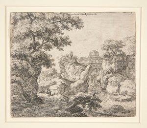 Waterval onder een koepelgebouw door Anthonie Waterloo
