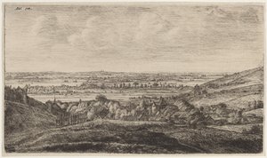 Hamlet in een vallei door Anthonie Waterloo and Johannes Ruischer