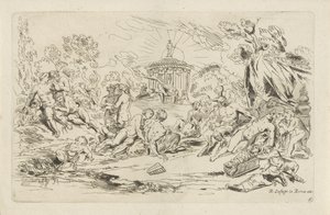 Nimfen en saters voor een tempel van Bacchus door Anthonie de Winter