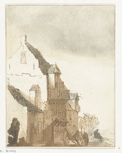 Huis met kruiwagen voor de deur