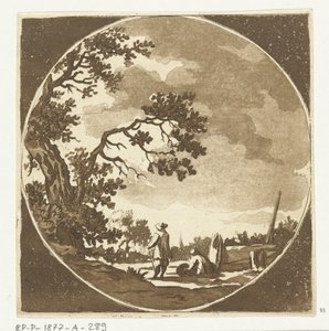 Landschap met twee wandelaars door Anthonie van den Bos