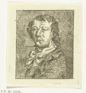 Portretbuste van een jonge man met witte das door Anthonie van den Bos