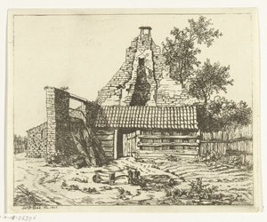 Rietsnijder voor de ruïne van het Huis Snaatburg te Maarssen door Anthonie van den Bos