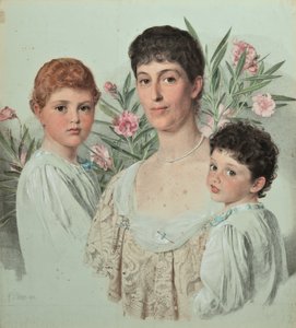 Portret van een moeder en haar twee kinderen door Anthony Frederick Augustus Sandys