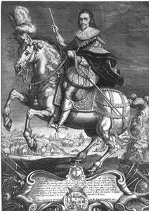 Ruiterportret van George Villiers (1592-1628) 1e Hertog van Buckingham, gegraveerd door Willem de Passe (1598-1637) 1625