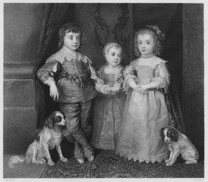 De drie kinderen van Karel I, uit het schilderij in de Koninklijke Collectie (gravure)