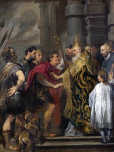 Sint Ambrosius die Theodosius uit de kathedraal van Milaan weert door Anthony van Dyck