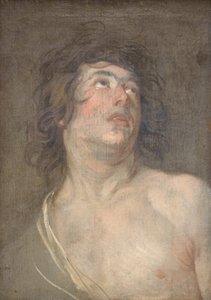Studiehoofd van een jonge man die omhoog kijkt. Sint Sebastiaan door Anthony van Dyck