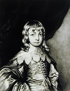Portret van George, Hertog van Buckingham (1592-1628) gegraveerd door Robert Dunkarton (1744-c.1817) uit Illustrious Characters in British History (mezzotint) door Anthony van after Dyck