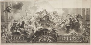 Ontwerp van het Centrale Paneel van het Plafond van de Grote Galerij van het Palais Royal, gegraveerd door Nicolas Henri Tardieu (1674-1749)