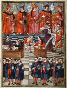 De provoost en de schepenen van de stad Parijs, inning van de belasting door Antoine (attr. to) Verard