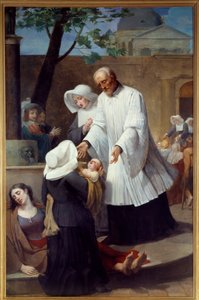 Sint Vincent de Paul (1581 - 1660) zorgt voor pestlijders door Antoine Ansiaux