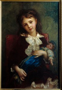 Portret van Catherine de Bouchage als kind met een pop in haar armen door Antoine Auguste Ernest Herbert or Hebert