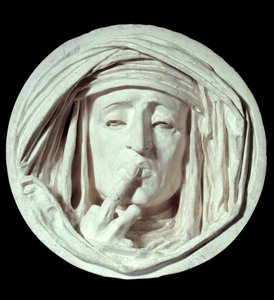 Stilte Een symbolisch gebaar van een man die een vinger op zijn mond legt. Gipsbeeldhouwwerk door Auguste Preault (1809-1879) 19e eeuw Parijs, Louvre Museum door Antoine Augustin Preault