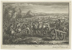 Aanval van Geallieerden op een Franse artillerietransport, 1747 door Antoine Benoist