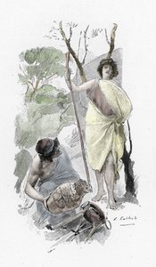 Odyssee van Homerus: Odysseus keert terug naar Ithaca en ontmoet Athena vermomd als een herdersjongen (Illustratie van Antoine Calbet) door Antoine Calbet