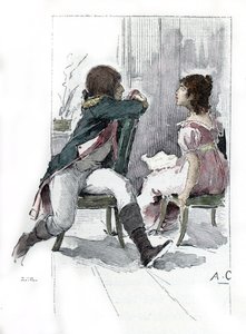 Portret van Napoleon Bonaparte (1769-1821) met zijn verloofde Desiree Clary (1777-1860) c. april 1795 (Tekening door Antoine Calbet uit 