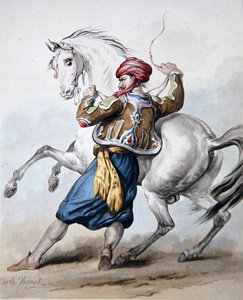 Een Pers probeert een Frans paard te overmeesteren door Antoine Charles Horace Vernet